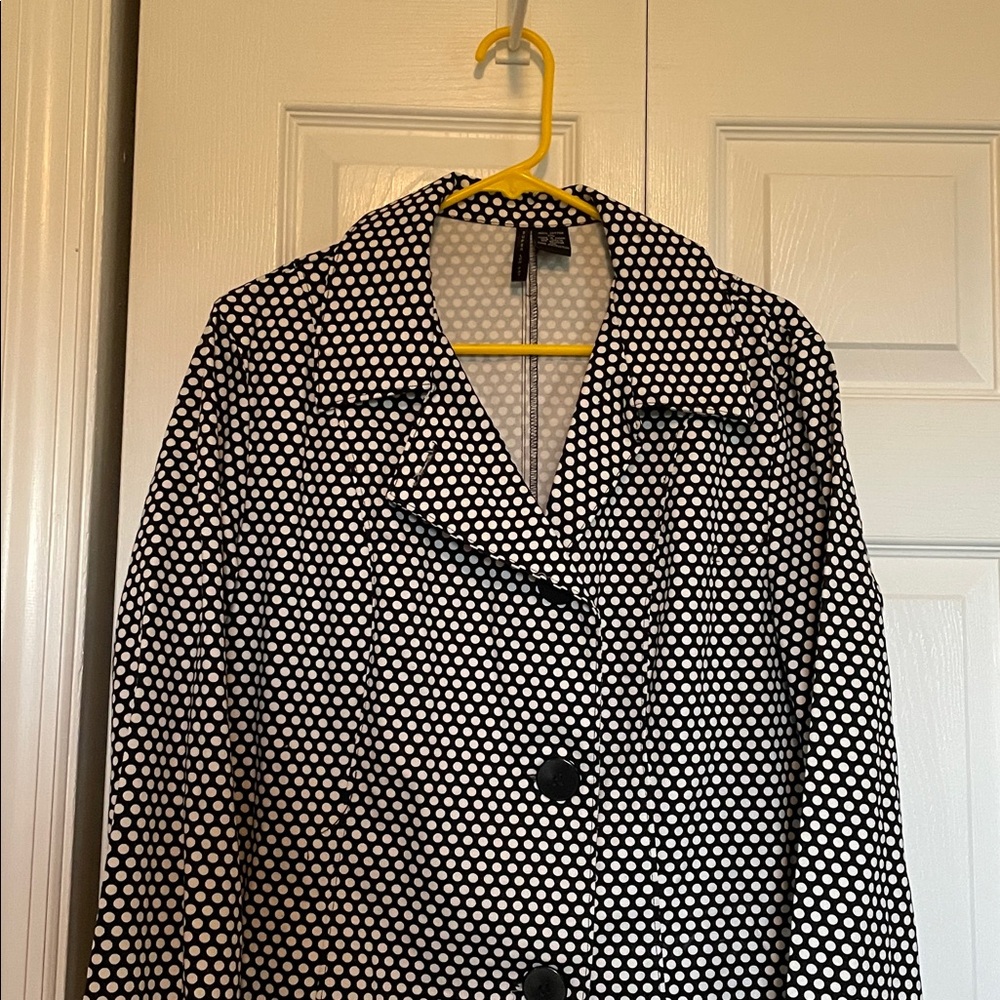 Women’s XXL Super Low Fat black white polka dot blazer 3 big button asymmetrical - Picture 11 of 13